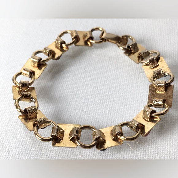 Vintage Natural Tumbled Semi-Precious Gemstone Gold Tone Metal Link Bracelet - Picture 5 of 6